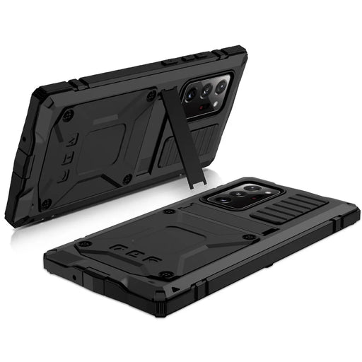 R-JUST For Samsung Galaxy Note20 Ultra / Note20 Ultra 5G Metal + Silicone + PC Kickstand Case Dust-proof Anti-drop Cover with Tempered Glass Film - Black - 2