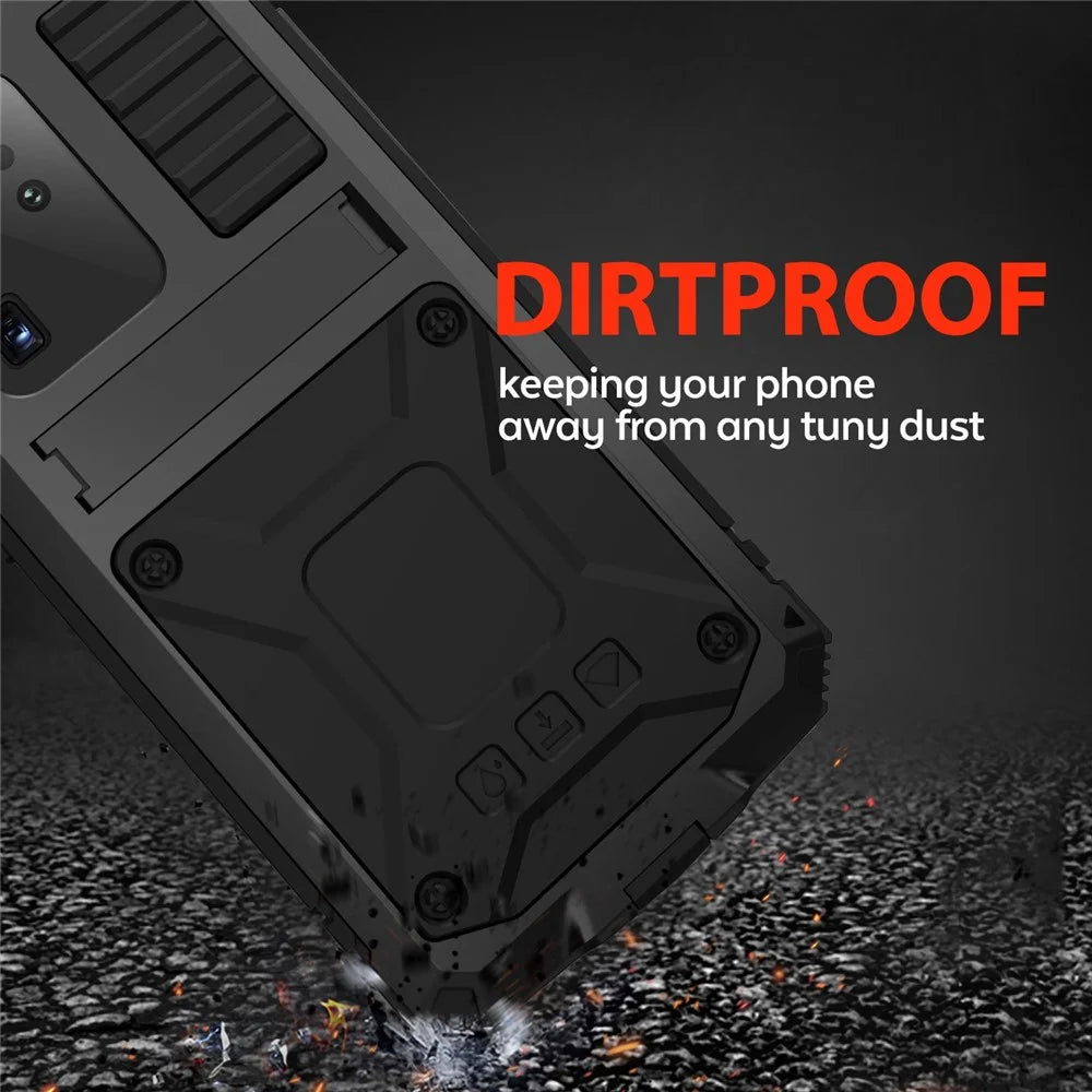 R-JUST For Samsung Galaxy S20 Ultra Metal + Silicone + PC Phone Case Kickstand Full Cover Shell with Tempered Glass Film - Black - 4