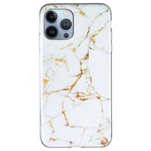 TPU Case for iPhone 14 Pro 6.1 inch, IMD Marble Pattern Drop-proof Well-protected Mobile Phone Cover - White - 1