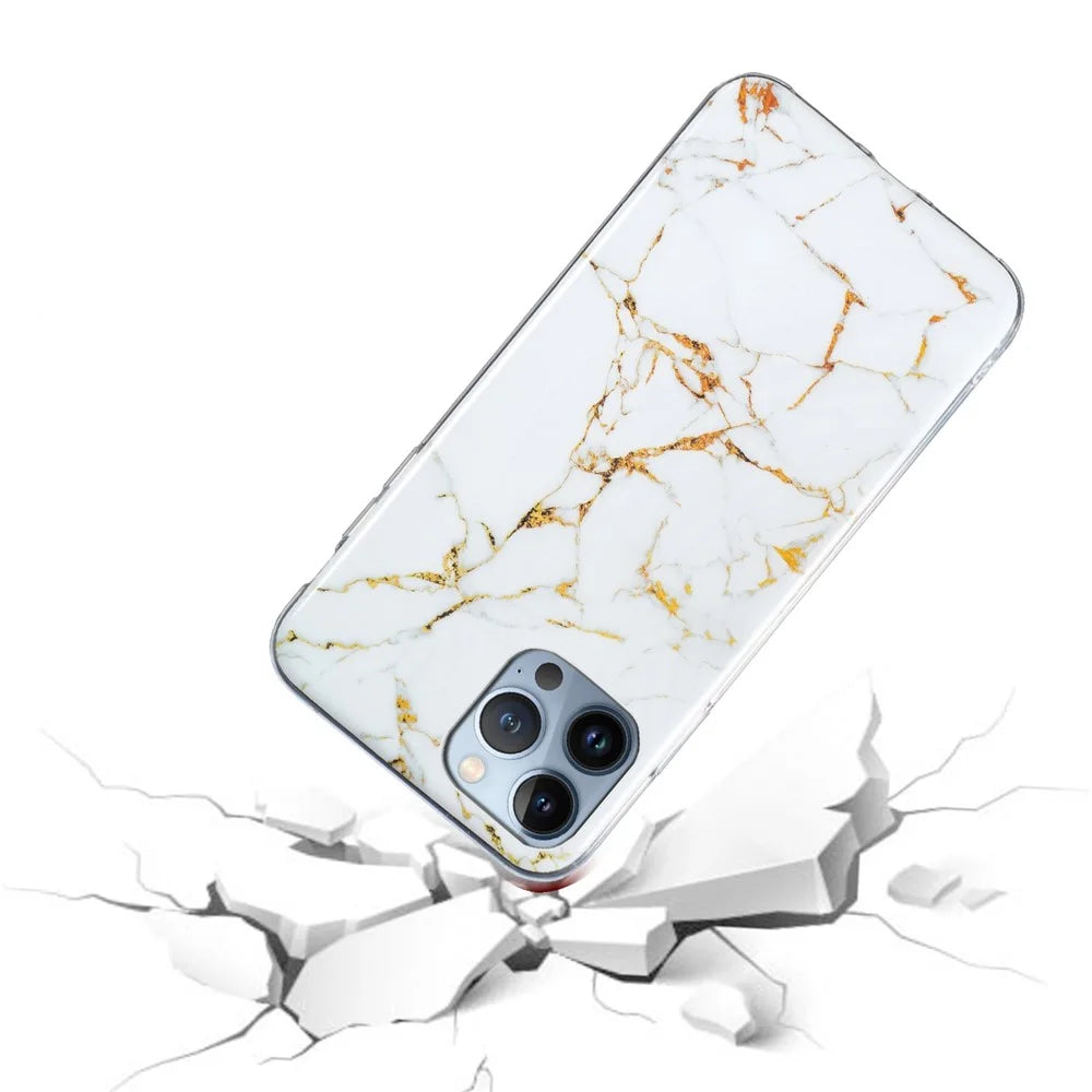 TPU Case for iPhone 14 Pro 6.1 inch, IMD Marble Pattern Drop-proof Well-protected Mobile Phone Cover - White - 3