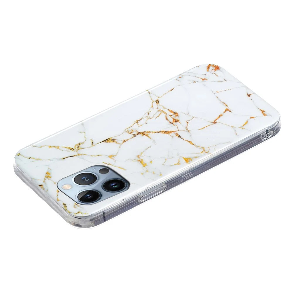 TPU Case for iPhone 14 Pro 6.1 inch, IMD Marble Pattern Drop-proof Well-protected Mobile Phone Cover - White - 4