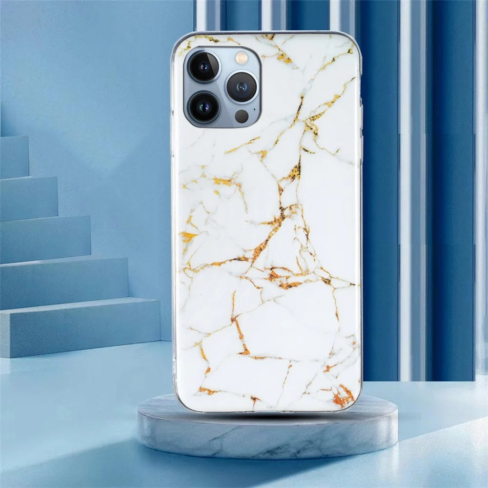 TPU Case for iPhone 14 Pro 6.1 inch, IMD Marble Pattern Drop-proof Well-protected Mobile Phone Cover - White - 5