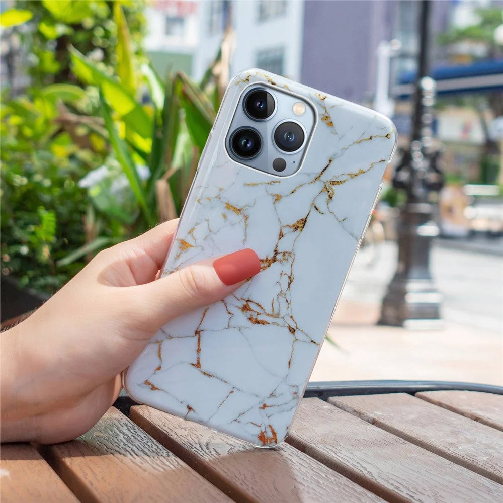 TPU Case for iPhone 14 Pro 6.1 inch, IMD Marble Pattern Drop-proof Well-protected Mobile Phone Cover - White - 6