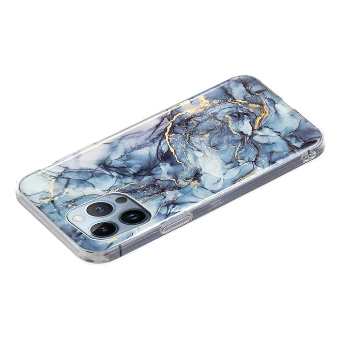 Soft TPU Case for iPhone 14 Pro Max 6.7 inch, IMD Marble Pattern Scratch-resistant Protective Cover Phone Shell - Grey - 3