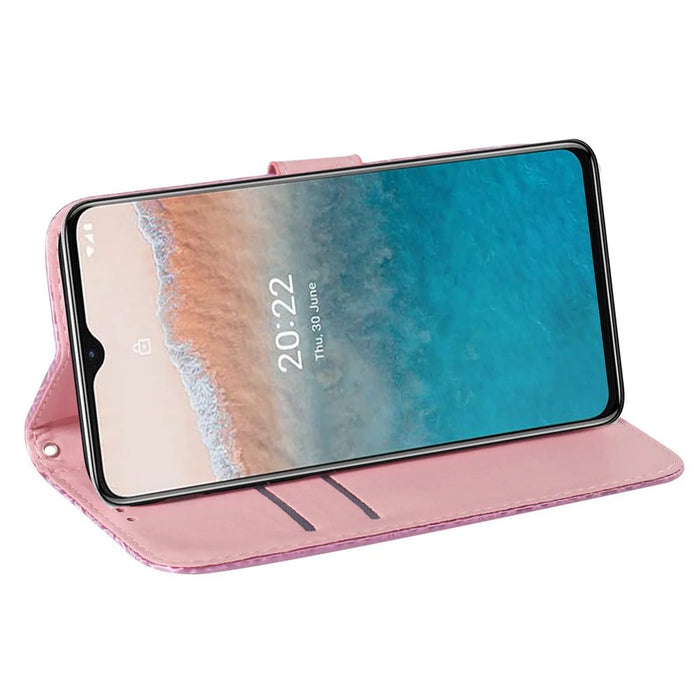 For Nokia C21 Dazzling Flower Pattern Shockproof Phone Cover Anti-scratch Flip Wallet Case with Stand Phone Shell - Pink - 2