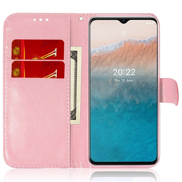 For Nokia C21 Dazzling Flower Pattern Shockproof Phone Cover Anti-scratch Flip Wallet Case with Stand Phone Shell - Pink - 3