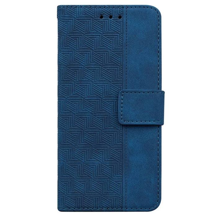 For Nokia C21 Drop-proof Flip Wallet Case Foldable Stand PU Leather Case Geometry Pattern Imprinted Phone Cover with Strap - Blue - 6