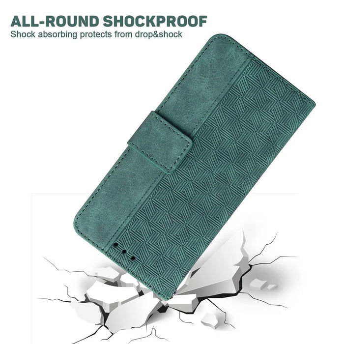 For Nokia C2 2nd Edition Shockproof PU Leather Case Foldable Stand Geometry Pattern Imprinted Anti-scratch Phone Wallet Cover with Strap - Green - 5