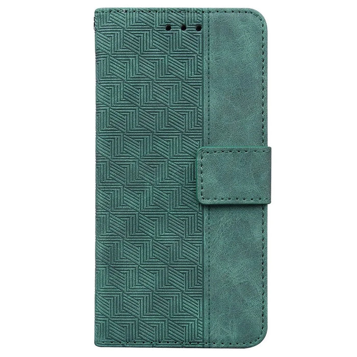 For Nokia C2 2nd Edition Shockproof PU Leather Case Foldable Stand Geometry Pattern Imprinted Anti-scratch Phone Wallet Cover with Strap - Green - 6