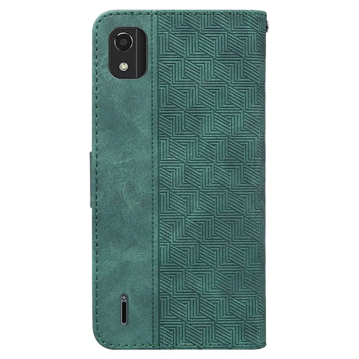 For Nokia C2 2nd Edition Shockproof PU Leather Case Foldable Stand Geometry Pattern Imprinted Anti-scratch Phone Wallet Cover with Strap - Green - 7