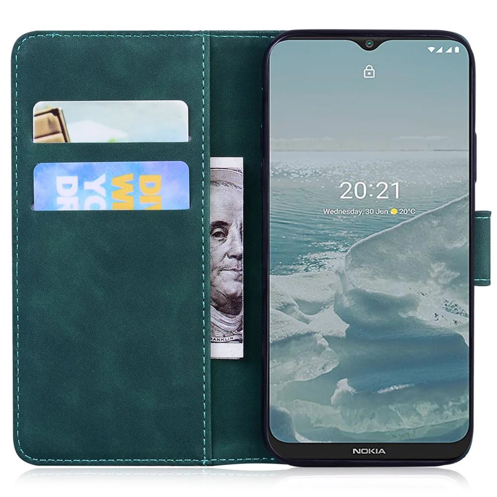 For Nokia C21 Butterfly Pattern Printing Flip Phone Cover Skin-touch Leather Inner TPU Wallet Magnetic Closure Stand Protective Smartphone Case - Green - 2