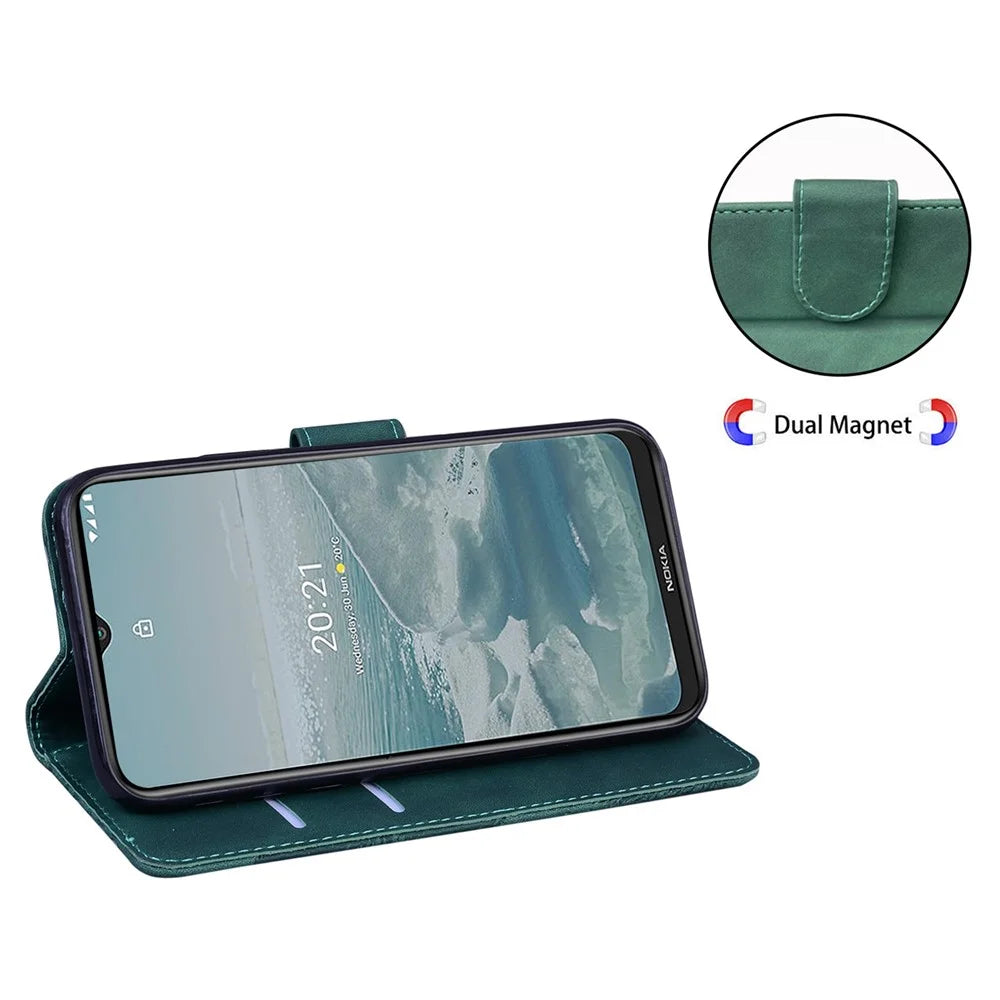 For Nokia C21 Butterfly Pattern Printing Flip Phone Cover Skin-touch Leather Inner TPU Wallet Magnetic Closure Stand Protective Smartphone Case - Green - 3