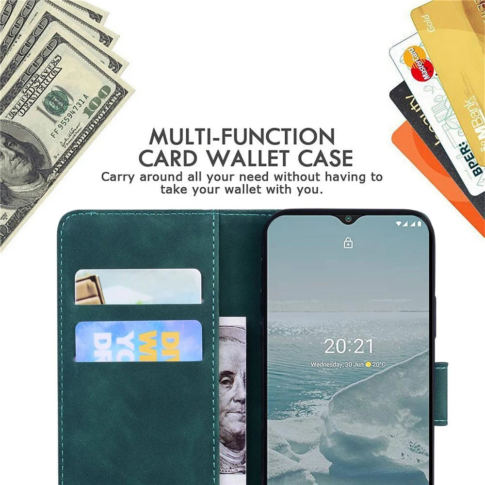 For Nokia C21 Butterfly Pattern Printing Flip Phone Cover Skin-touch Leather Inner TPU Wallet Magnetic Closure Stand Protective Smartphone Case - Green - 4