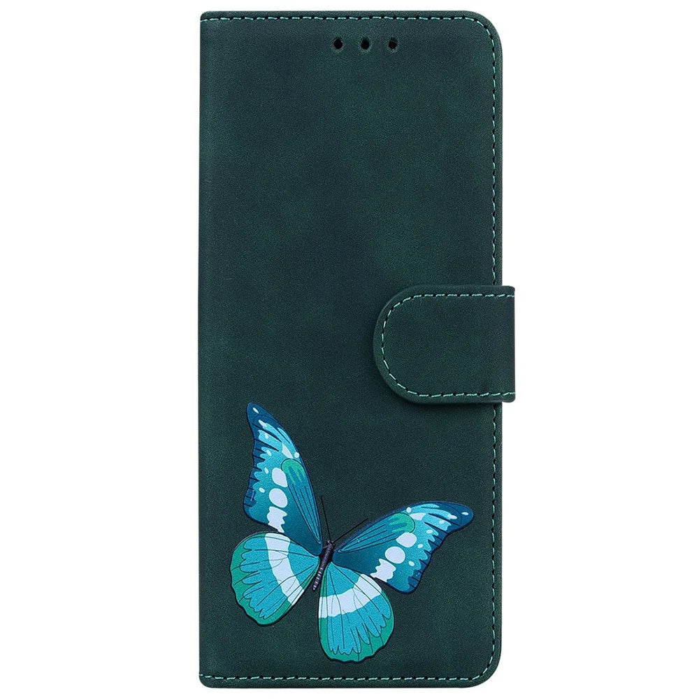 For Nokia C21 Butterfly Pattern Printing Flip Phone Cover Skin-touch Leather Inner TPU Wallet Magnetic Closure Stand Protective Smartphone Case - Green - 7