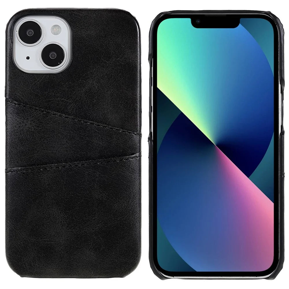 For iPhone 14 6.1 inch Anti-fall Mobile Phone Case PU Leather+PC Back Phone Cover with 2 Card Slots - Black - 1