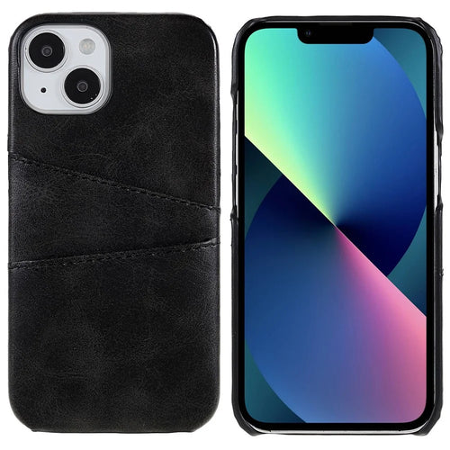 For iPhone 14 6.1 inch Anti-fall Mobile Phone Case PU Leather+PC Back Phone Cover with 2 Card Slots - Black - 1
