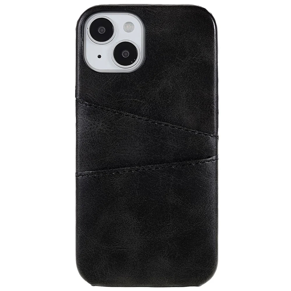 For iPhone 14 6.1 inch Anti-fall Mobile Phone Case PU Leather+PC Back Phone Cover with 2 Card Slots - Black - 2