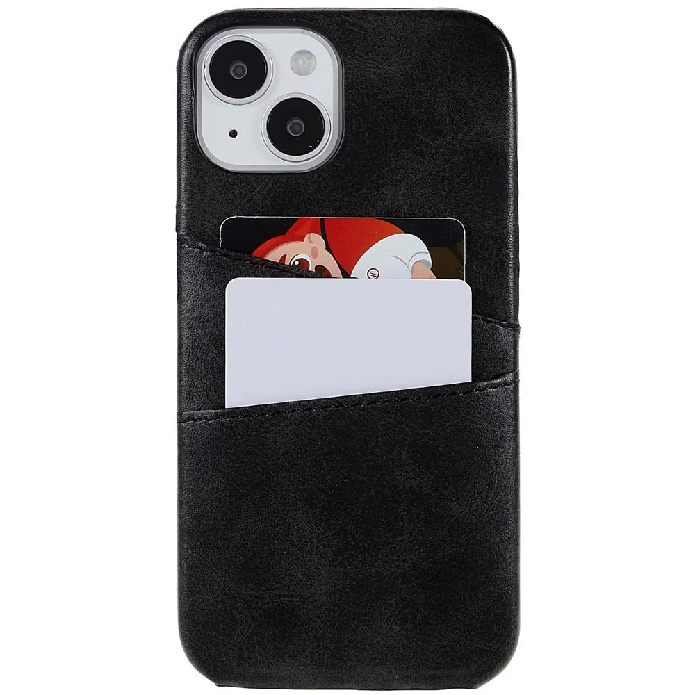 For iPhone 14 6.1 inch Anti-fall Mobile Phone Case PU Leather+PC Back Phone Cover with 2 Card Slots - Black - 3