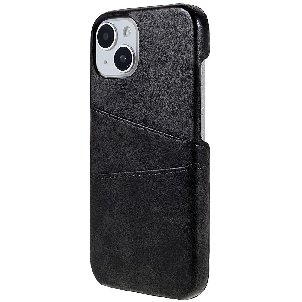 For iPhone 14 6.1 inch Anti-fall Mobile Phone Case PU Leather+PC Back Phone Cover with 2 Card Slots - Black - 4