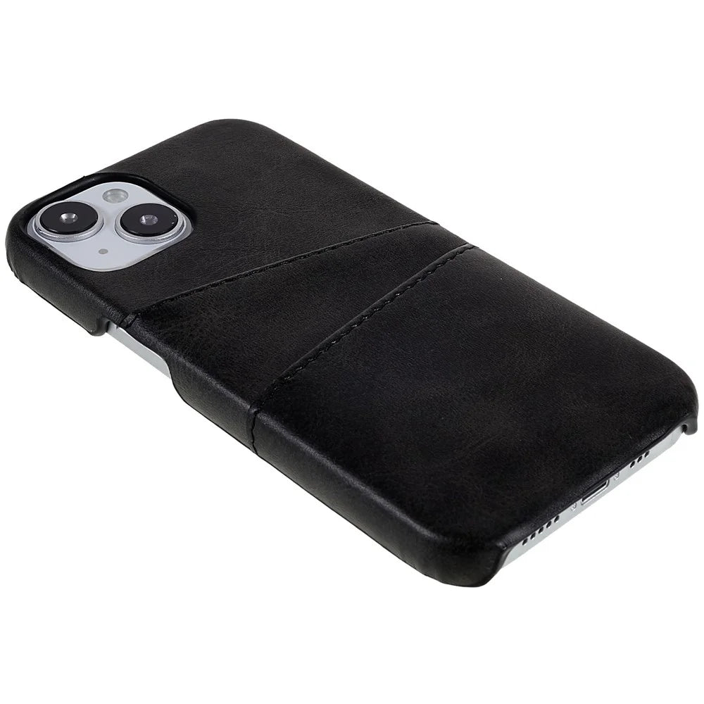 For iPhone 14 6.1 inch Anti-fall Mobile Phone Case PU Leather+PC Back Phone Cover with 2 Card Slots - Black - 6