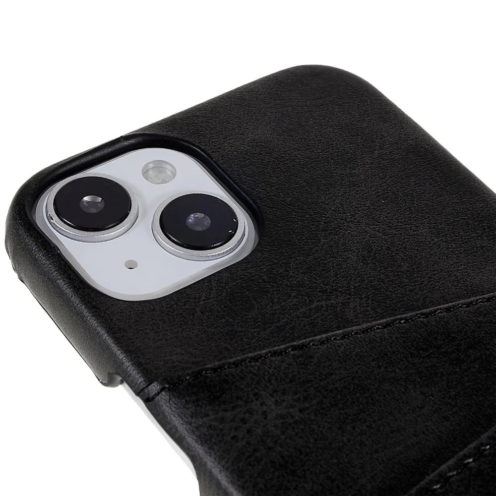 For iPhone 14 6.1 inch Anti-fall Mobile Phone Case PU Leather+PC Back Phone Cover with 2 Card Slots - Black - 7