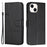 For iPhone 14 Plus 6.7 inch Stitching PU Leather Phone Cover Wallet Foldable Stand Folio Flip Case with Strap - Black - 1