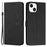 For iPhone 14 Plus 6.7 inch PU Leather Stand Wallet Case Skin-touch Feeling Heart Shape Imprinted Phone Cover with Strap - Black - 1