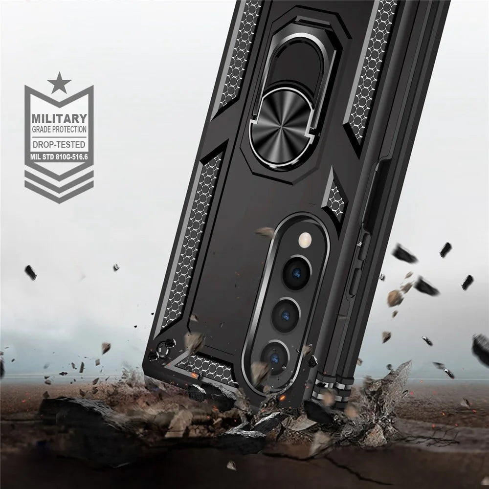 For Samsung Galaxy Z Fold4 5G TPU + PC Shockproof Phone Case Ring Holder Kickstand Protective Cover with Car Mount Metal Sheet - Black - 4