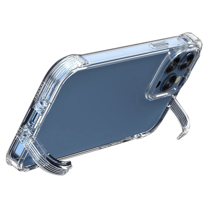 For iPhone 14 Plus 6.7 inch Anti-scratch Dustproof Plastic TPU Cell Phone Case Clear Concealed Kickstand Smartphone Back Cover - 1