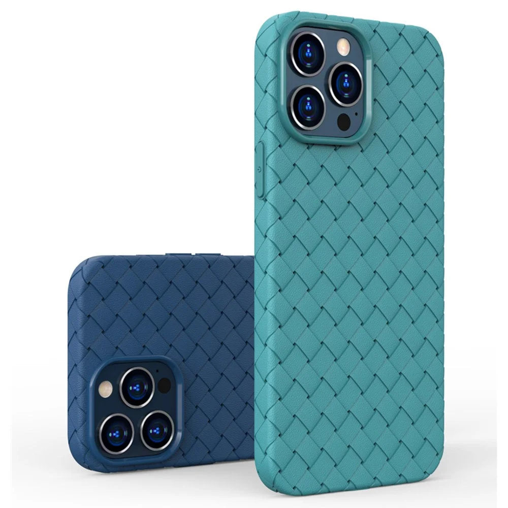 For iPhone 14 Pro Max 6.7 inch Woven Texture TPU Phone Case Heat Dissipation Phone Protective Cover - Grey - 6