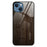 For iPhone 14 6.1 inch Wood Pattern Case Soft TPU Frame Tempered Glass Back Shockproof Protective Cover - Black - 1