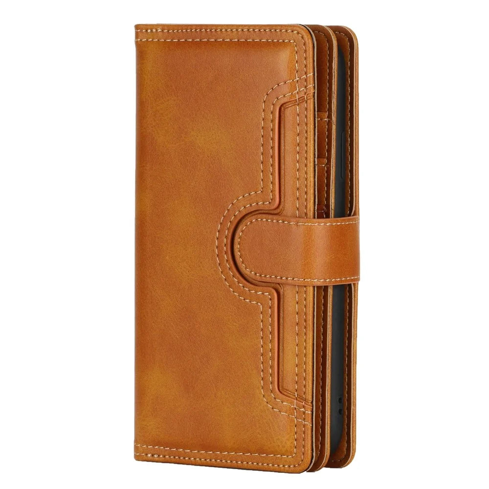 For iPhone 14 Pro 6.1 inch Split Leather Flip Wallet Case Multiple Card Slots Stand Magnetic Phone Cover with Hand Strap - Brown - 7