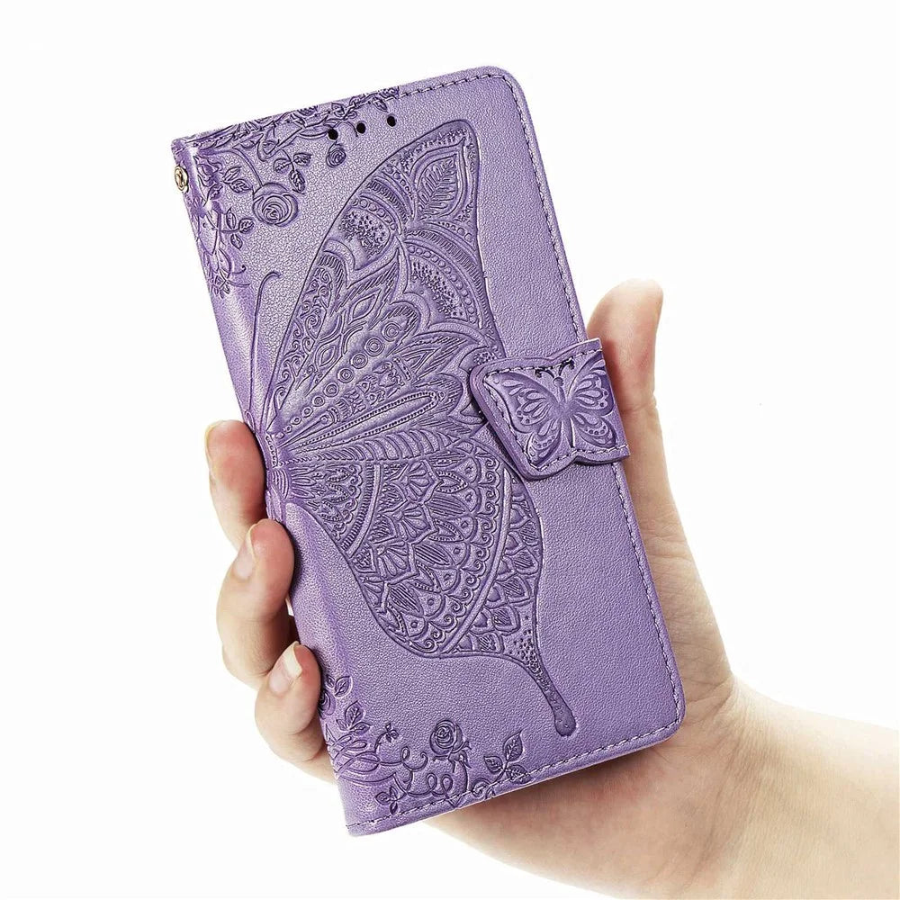 For Samsung Galaxy Z Fold4 5G Drop-proof Flip Cover PU Leather Book Wallet Case Imprinted Butterfly Pattern Stand Magnetic Clasp Phone Shell with Wrist Strap - Light Purple - 7