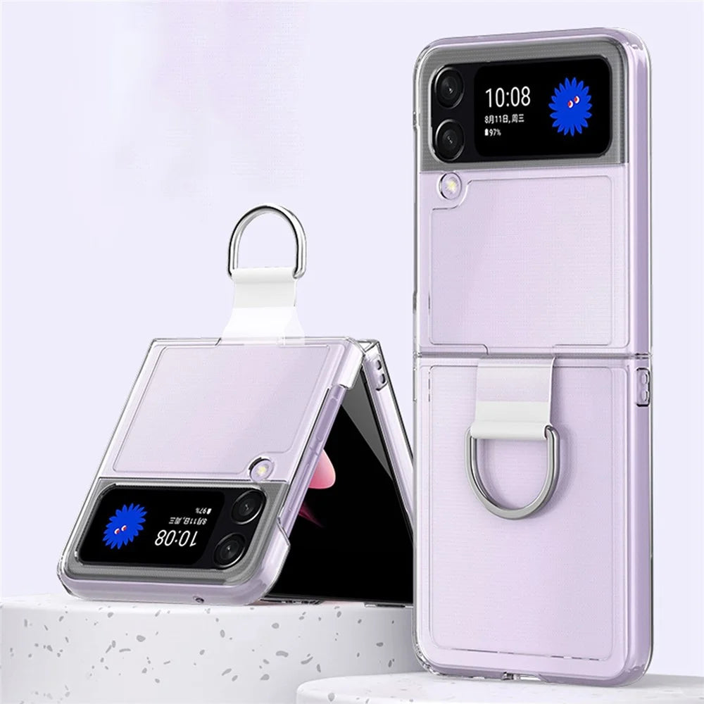 For Samsung Galaxy Z Flip4 5G Anti-scratch Phone Case with Ring Holder Clear PVC + PC + Metal Mobile Phone Back Cover - 2