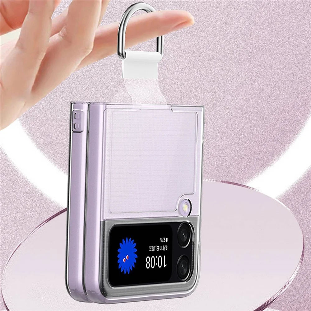For Samsung Galaxy Z Flip4 5G Anti-scratch Phone Case with Ring Holder Clear PVC + PC + Metal Mobile Phone Back Cover - 3