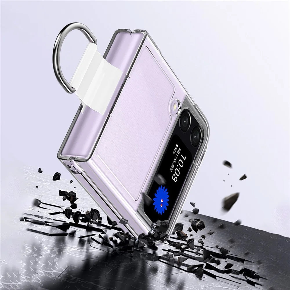 For Samsung Galaxy Z Flip4 5G Anti-scratch Phone Case with Ring Holder Clear PVC + PC + Metal Mobile Phone Back Cover - 4