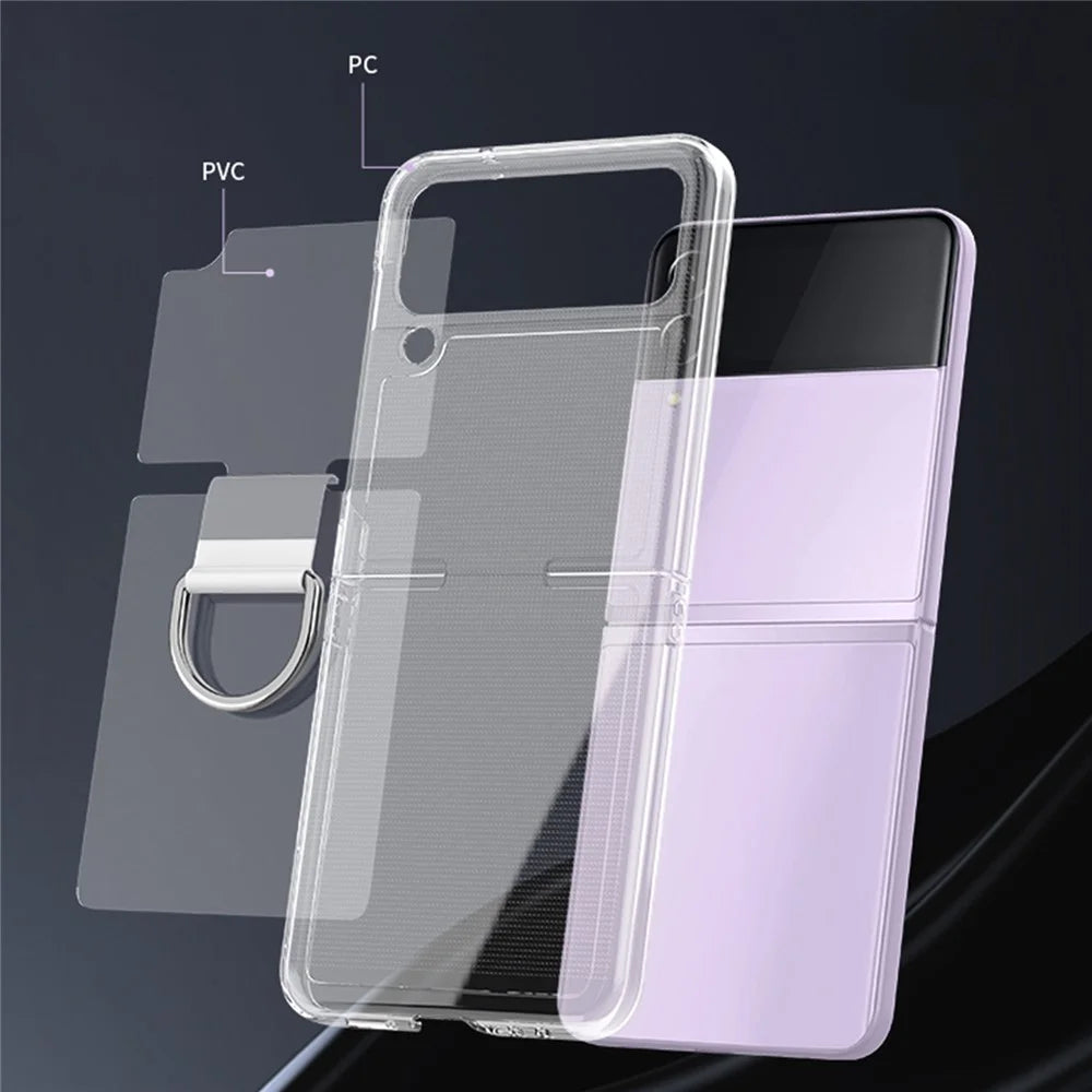 For Samsung Galaxy Z Flip4 5G Anti-scratch Phone Case with Ring Holder Clear PVC + PC + Metal Mobile Phone Back Cover - 6
