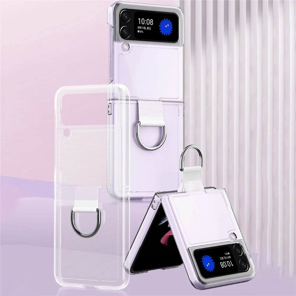 For Samsung Galaxy Z Flip4 5G Anti-scratch Phone Case with Ring Holder Clear PVC + PC + Metal Mobile Phone Back Cover - 7