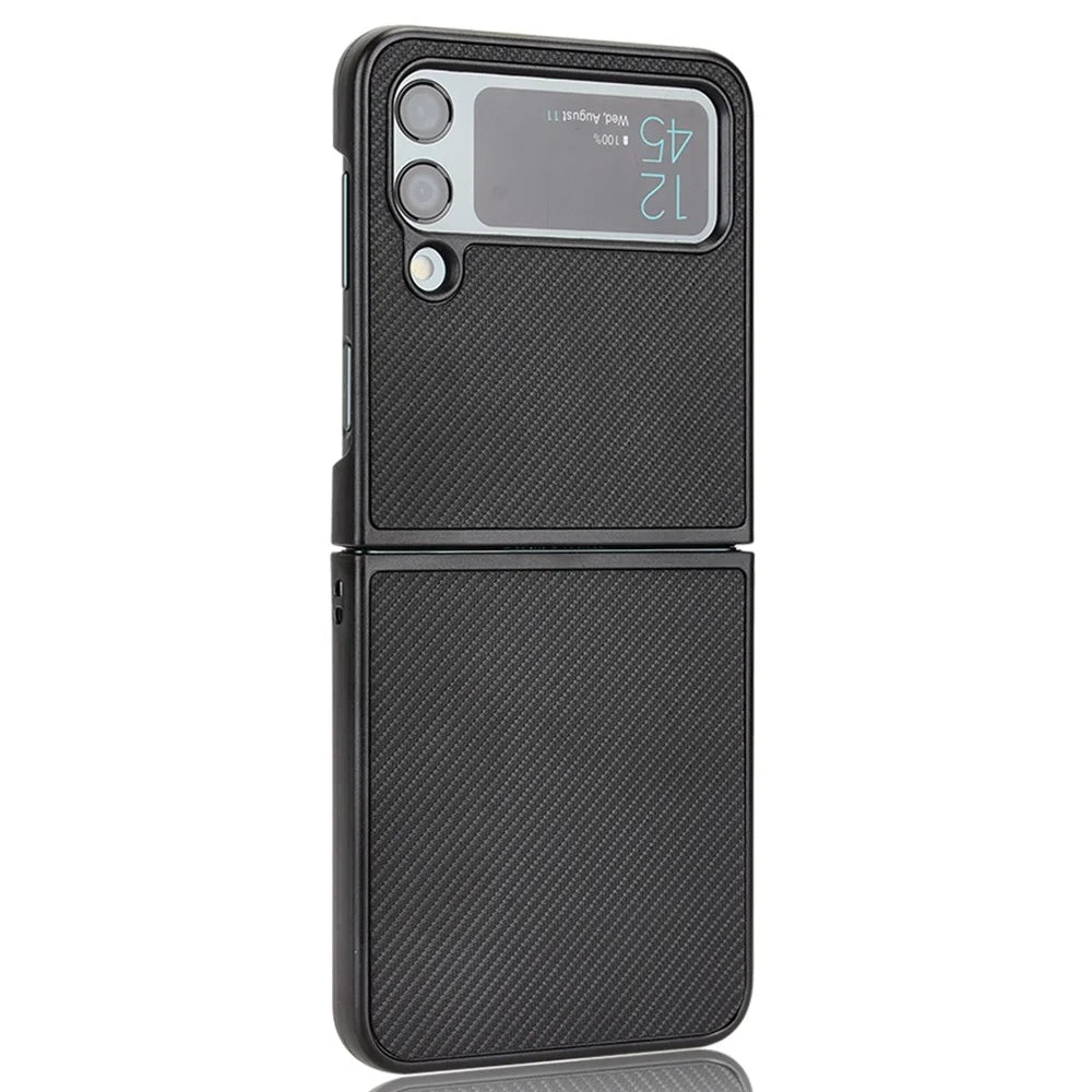 For Samsung Galaxy Z Flip4 5G Anti-scratch Phone Cover Carbon Fiber Texture PU Leather Coated PC Cell Phone Case - Black - 4