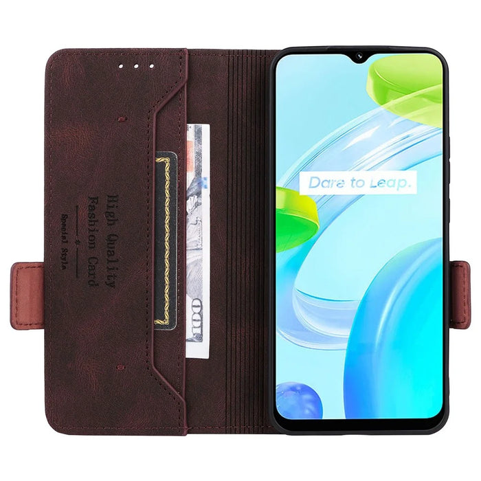 For Realme C30 4G Hardware Decor Cell Phone Case PU Leather Wallet Stand Shockproof Well-protected Shell - Coffee - 2