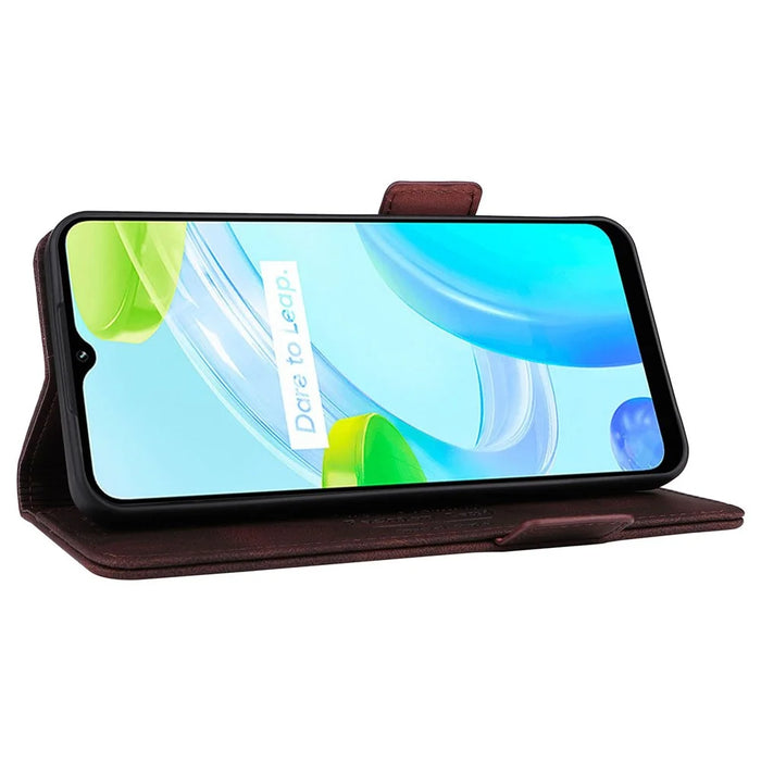 For Realme C30 4G Hardware Decor Cell Phone Case PU Leather Wallet Stand Shockproof Well-protected Shell - Coffee - 3