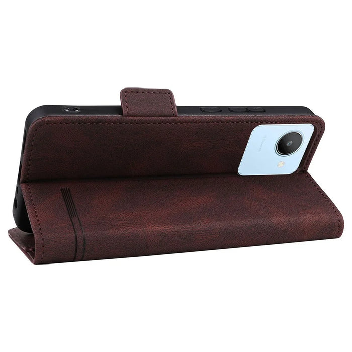 For Realme C30 4G Hardware Decor Cell Phone Case PU Leather Wallet Stand Shockproof Well-protected Shell - Coffee - 4
