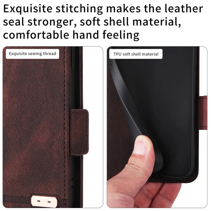 For Realme C30 4G Hardware Decor Cell Phone Case PU Leather Wallet Stand Shockproof Well-protected Shell - Coffee - 7