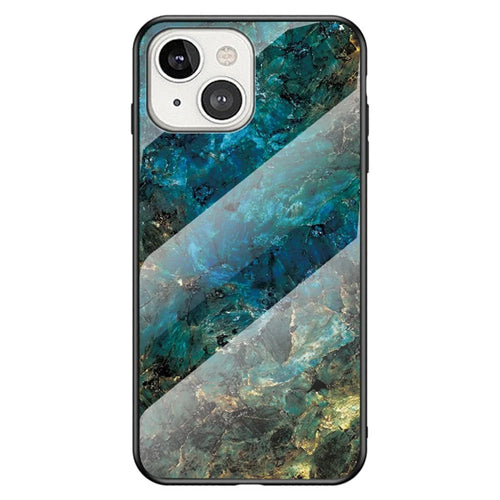 For iPhone 14 6.1 inch Marble Pattern Shockproof Tempered Glass + PC + TPU Hybrid Cover Back Case - Emerald Marble - 1