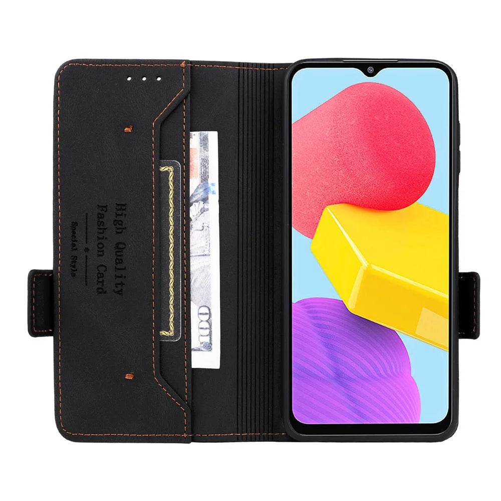 For Samsung Galaxy M13 4G Hardware Decor Phone Case PU Leather Wallet Folio Flip Stand Protective Cover - Black - 2