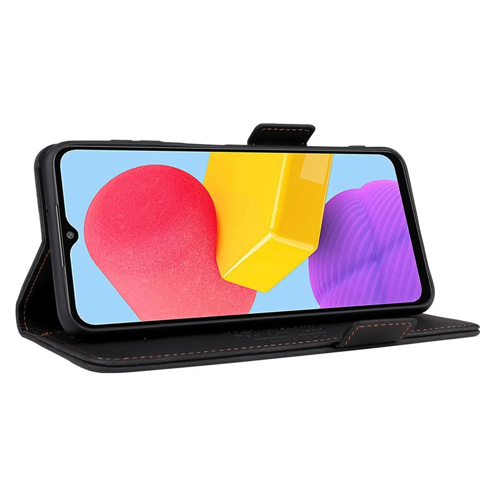 For Samsung Galaxy M13 4G Hardware Decor Phone Case PU Leather Wallet Folio Flip Stand Protective Cover - Black - 3