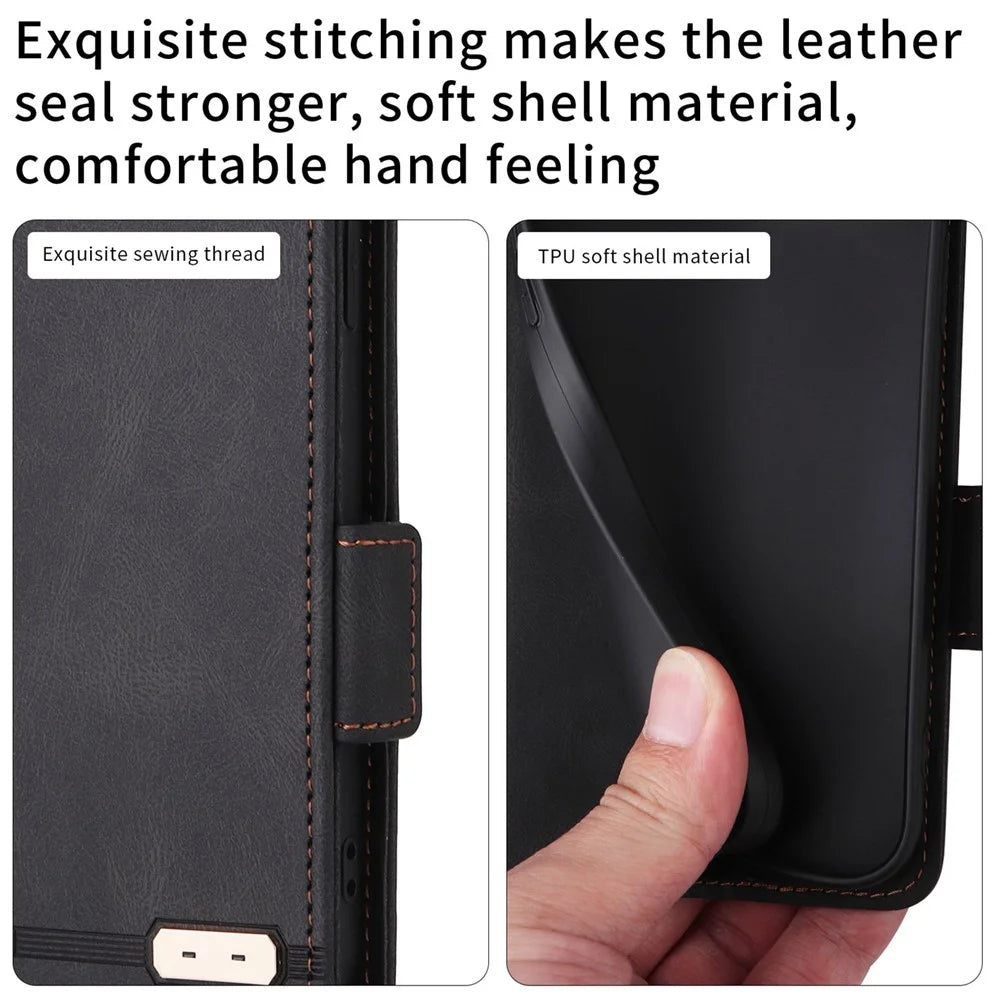 For Samsung Galaxy M13 4G Hardware Decor Phone Case PU Leather Wallet Folio Flip Stand Protective Cover - Black - 7