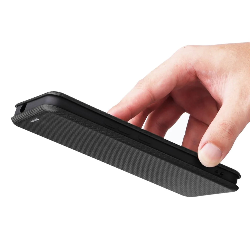 For Nokia C21 Plus 4G Carbon Fiber Texture PU Leather Card Holder Cover Phone Stand Case - Black - 6