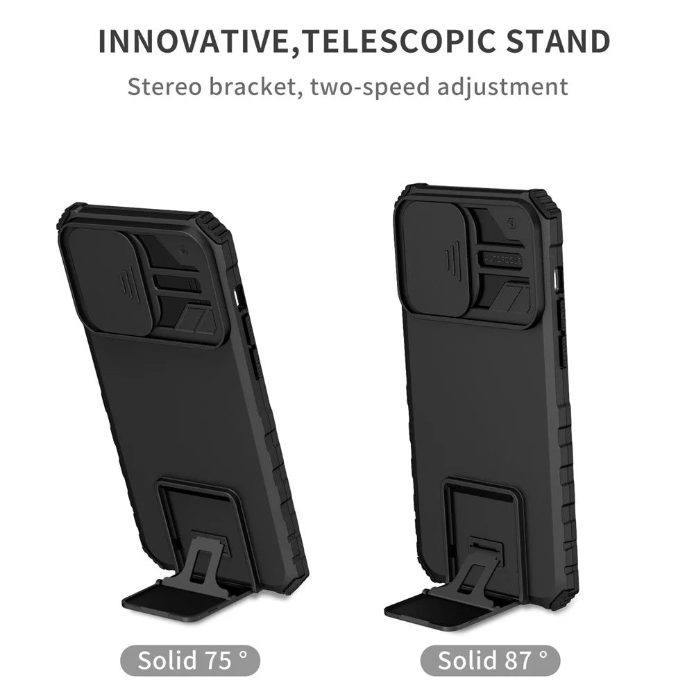 For iPhone 14 Pro Max 6.7 inch Slide Camera Protection Cell Phone Shell Kickstand PC + TPU Hybrid Cover Phone Case - Black - 2