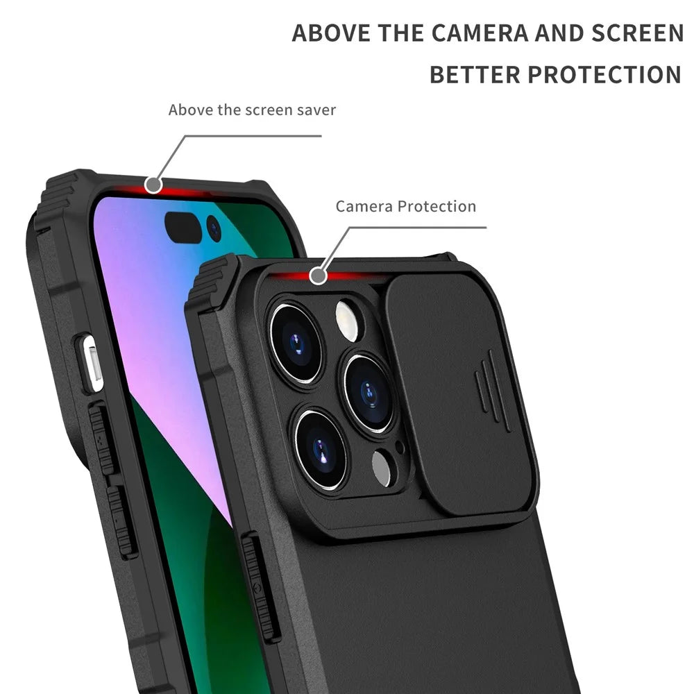 For iPhone 14 Pro Max 6.7 inch Slide Camera Protection Cell Phone Shell Kickstand PC + TPU Hybrid Cover Phone Case - Black - 3
